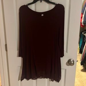 Long maroon tunic with lace on bottom